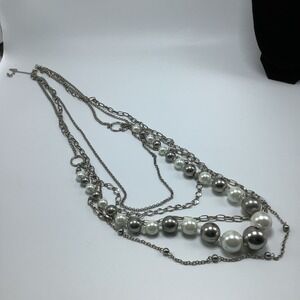 New York & Company Silver Tone Faux Pearl Multi Strand Necklace